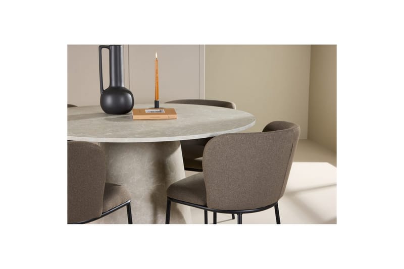 Spisegruppe Lanzo Rund 120 cm Beige med 4 stk. Edina Stole Sort / Brun - Sort / Brun - Møbler - Borde - Spisebordssæt