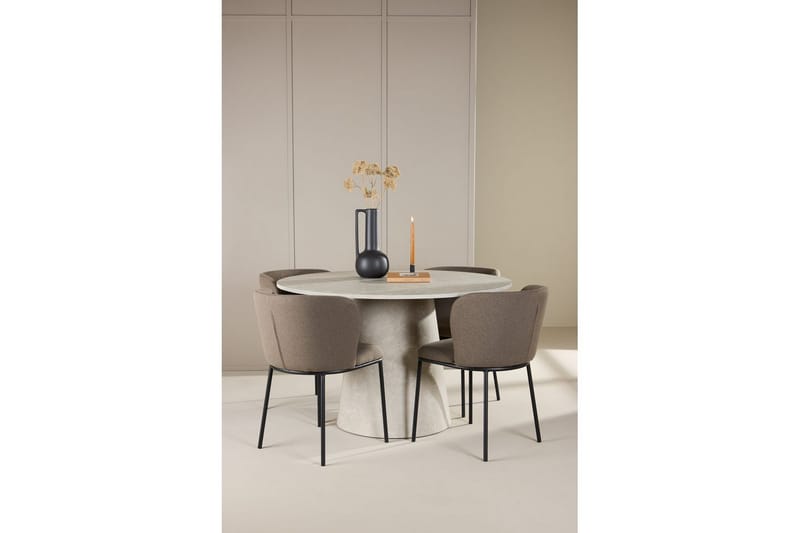 Spisegruppe Lanzo Rund 120 cm Beige med 4 stk. Edina Stole Sort / Brun - Sort / Brun - Møbler - Borde - Spisebordssæt