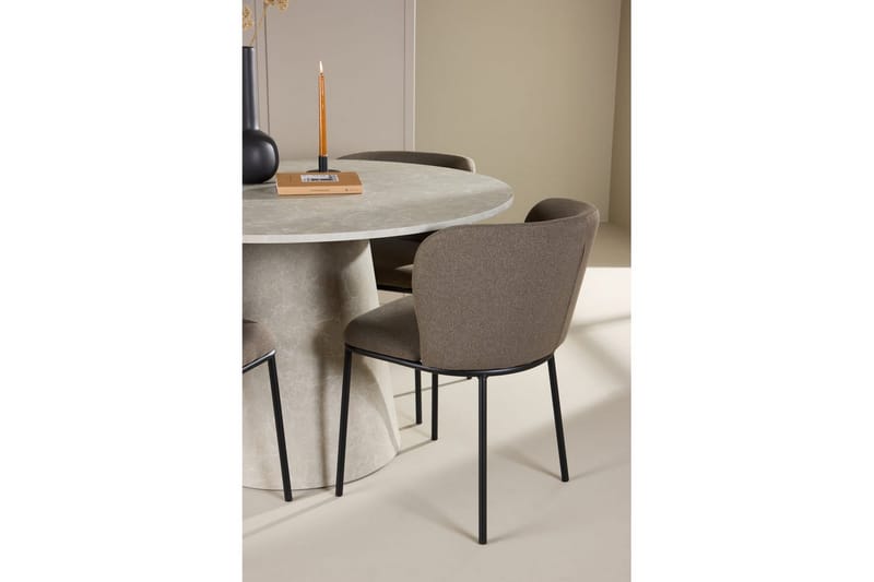 Spisegruppe Lanzo Rund 120 cm Beige med 4 stk. Edina Stole Sort / Brun - Sort / Brun - Møbler - Borde - Spisebordssæt