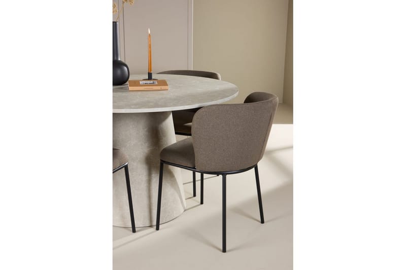 Spisegruppe Lanzo Rund 120 cm Beige med 4 stk. Edina Stole Sort / Brun - Sort / Brun - Møbler - Borde - Spisebordssæt