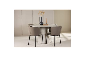 Spisegruppe Lanzo Rund 120 cm Beige med 4 stk. Edina Stole Sort / Brun - Sort / Brun - Møbler - Borde - Spisebordssæt