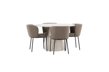 Spisegruppe Lanzo Rund 120 cm Beige med 4 stk. Edina Stole Sort / Brun - Sort / Brun - Møbler - Borde - Spisebordssæt