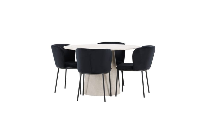 Spisegruppe Lanzo Rund 120 cm Beige med 4 stk. Edina Stole Sort - Sort - Møbler - Borde - Spisebordssæt