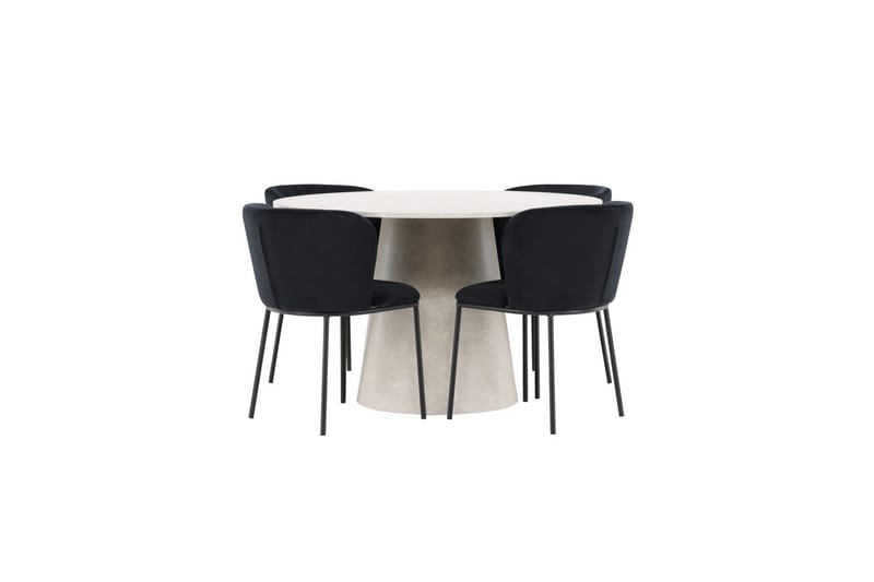 Spisegruppe Lanzo Rund 120 cm Beige med 4 stk. Edina Stole Sort, Sort