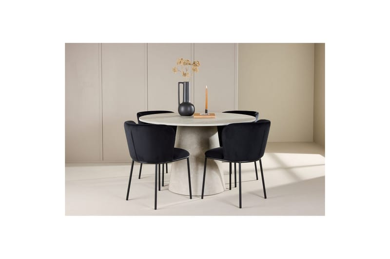 Spisegruppe Lanzo Rund 120 cm Beige med 4 stk. Edina Stole Sort - Sort - Møbler - Borde - Spisebordssæt