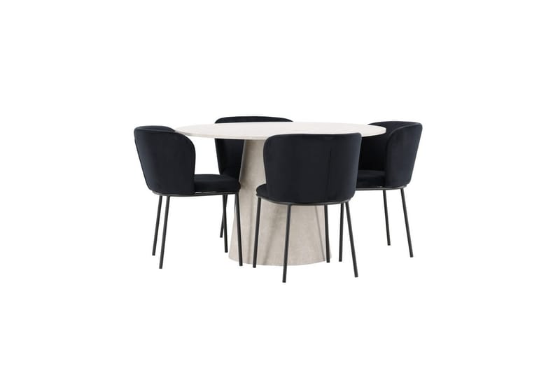 Spisegruppe Lanzo Rund 120 cm Beige med 4 stk. Edina Stole Sort - Sort - Møbler - Borde - Spisebordssæt