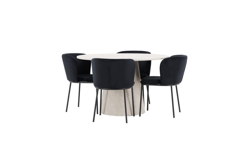 Spisegruppe Lanzo Rund 120 cm Beige med 4 stk. Edina Stole Sort - Sort - Møbler - Borde - Spisebordssæt