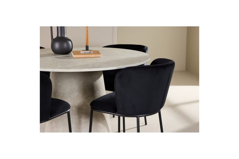 Spisegruppe Lanzo Rund 120 cm Beige med 4 stk. Edina Stole Sort - Sort - Møbler - Borde - Spisebordssæt