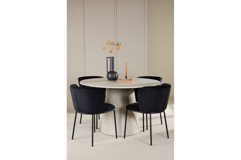 Spisegruppe Lanzo Rund 120 cm Beige med 4 stk. Edina Stole Sort - Sort - Møbler - Borde - Spisebordssæt