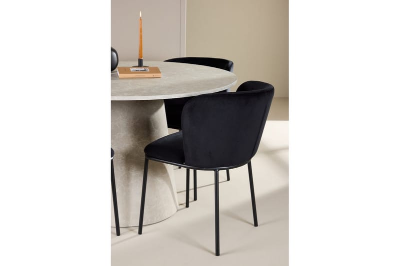 Spisegruppe Lanzo Rund 120 cm Beige med 4 stk. Edina Stole Sort - Sort - Møbler - Borde - Spisebordssæt