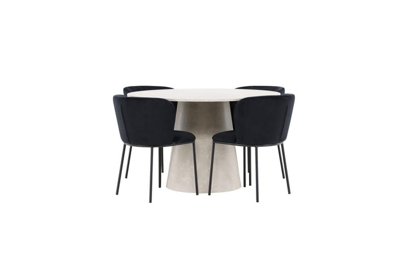 Spisegruppe Lanzo Rund 120 cm Beige med 4 stk. Edina Stole Sort - Sort - Møbler - Borde - Spisebordssæt