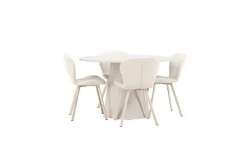 Spisegruppe Lanzo Rund 120 cm med 4 stk. Lilja Stole Beige - Beige - Møbler - Borde - Spisebordssæt