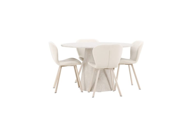 Spisegruppe Lanzo Rund 120 cm med 4 stk. Lilja Stole Beige - Beige - Møbler - Borde - Spisebordssæt