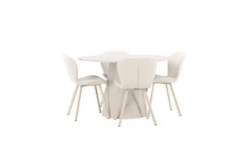 Spisegruppe Lanzo Rund 120 cm med 4 stk. Lilja Stole Beige - Beige - Møbler - Borde - Spisebordssæt