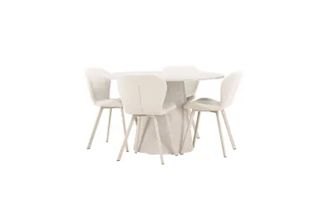 Spisegruppe Lanzo Rund 120 cm med 4 stk. Lilja Stole Beige - Beige - Møbler - Borde - Spisebordssæt