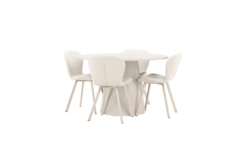Spisegruppe Lanzo Rund 120 cm med 4 stk. Lilja Stole Beige - Beige - Møbler - Borde - Spisebordssæt