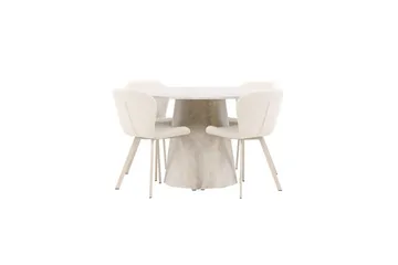 Spisegruppe Lanzo Rund 120 cm med 4 stk. Lilja Stole Beige - Beige - Møbler - Borde - Spisebordssæt