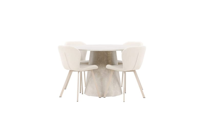 Spisegruppe Lanzo Rund 120 cm med 4 stk. Lilja Stole Beige - Beige - Møbler - Borde - Spisebordssæt
