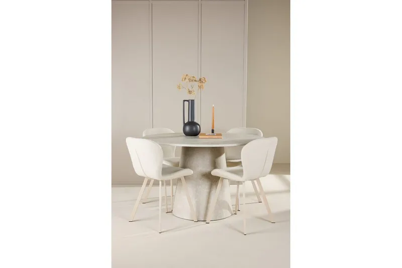 Spisegruppe Lanzo Rund 120 cm med 4 stk. Lilja Stole Beige - Beige - Møbler - Borde - Spisebordssæt