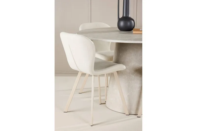 Spisegruppe Lanzo Rund 120 cm med 4 stk. Lilja Stole Beige - Beige - Møbler - Borde - Spisebordssæt