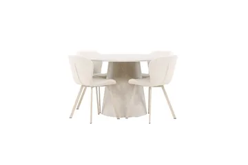 Spisegruppe Lanzo Rund 120 cm med 4 stk. Lilja Stole Beige - Beige - Møbler - Borde - Spisebordssæt