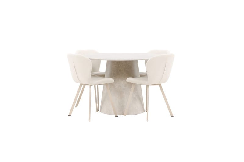 Spisegruppe Lanzo Rund 120 cm med 4 stk. Lilja Stole Beige - Beige - Møbler - Borde - Spisebordssæt
