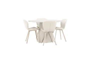 Spisegruppe Lanzo Rund 120 cm med 4 stk. Lilja Stole Beige - Beige - Møbler - Borde - Spisebordssæt