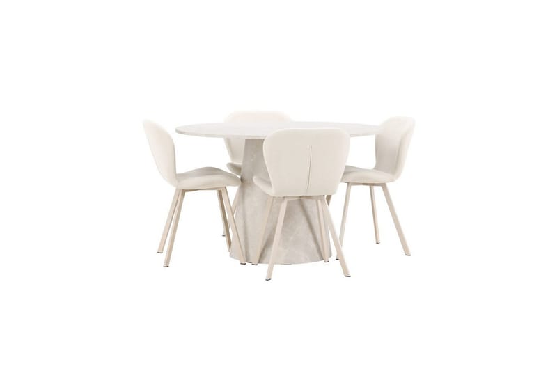 Spisegruppe Lanzo Rund 120 cm med 4 stk. Lilja Stole Beige - Beige - Møbler - Borde - Spisebordssæt