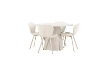 Spisegruppe Lanzo Rund 120 cm med 4 stk. Lilja Stole Beige - Beige - Møbler - Borde - Spisebordssæt