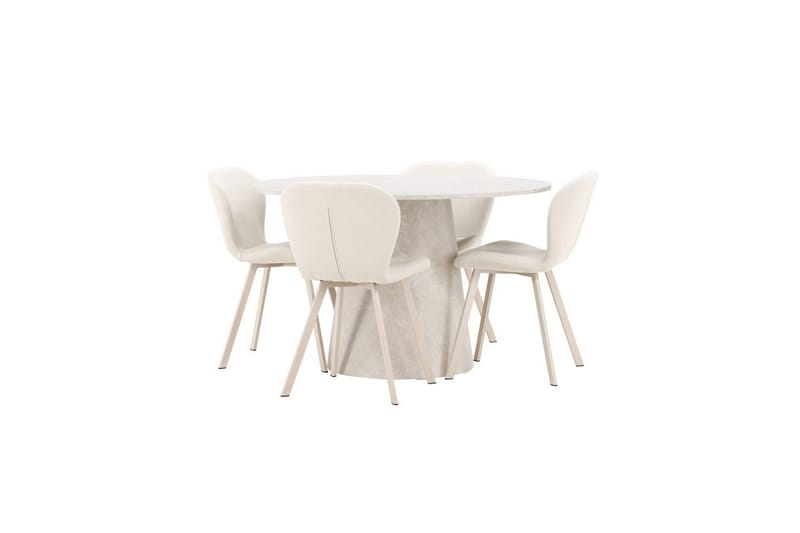 Spisegruppe Lanzo Rund 120 cm med 4 stk. Lilja Stole Beige - Beige - Møbler - Borde - Spisebordssæt