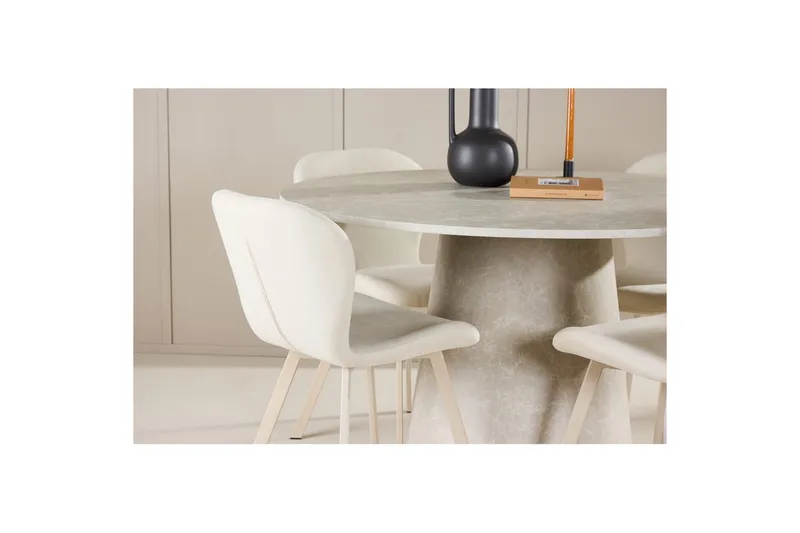Spisegruppe Lanzo Rund 120 cm med 4 stk. Lilja Stole Beige - Beige - Møbler - Borde - Spisebordssæt