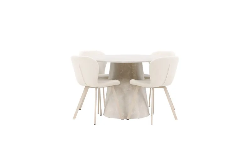 Spisegruppe Lanzo Rund 120 cm med 4 stk. Lilja Stole Beige - Beige - Møbler - Borde - Spisebordssæt