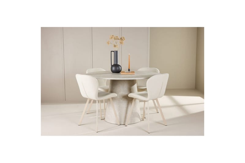 Spisegruppe Lanzo Rund 120 cm med 4 stk. Lilja Stole Beige - Beige - Møbler - Borde - Spisebordssæt