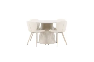Spisegruppe Lanzo Rund 120 cm med 4 stk. Lilja Stole Beige - Beige - Møbler - Borde - Spisebordssæt