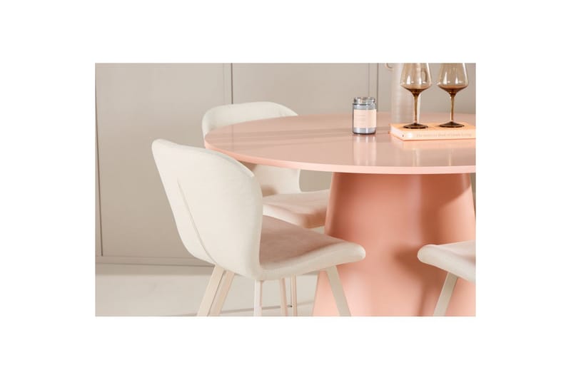 Spisegruppe Lanzo Rund 120 cm med 4 stk. Lilja Stole Rosa - Rosa - Møbler - Borde - Spisebordssæt