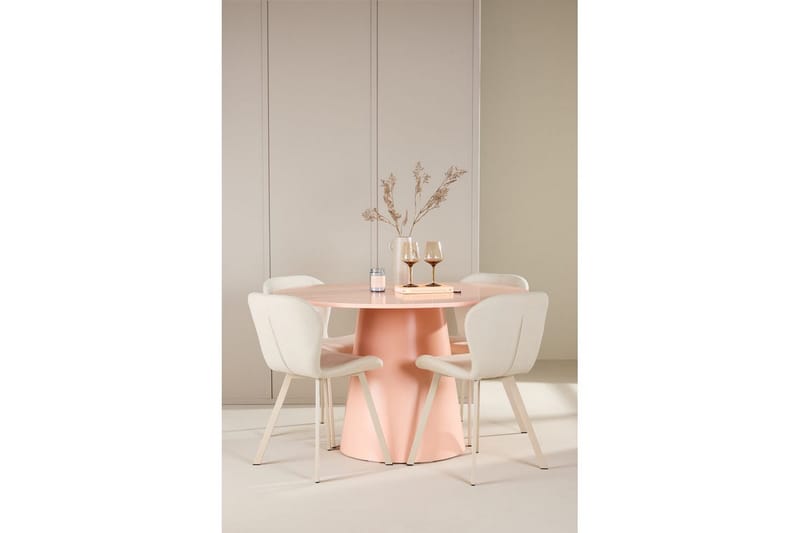Spisegruppe Lanzo Rund 120 cm med 4 stk. Lilja Stole Rosa - Rosa - Møbler - Borde - Spisebordssæt