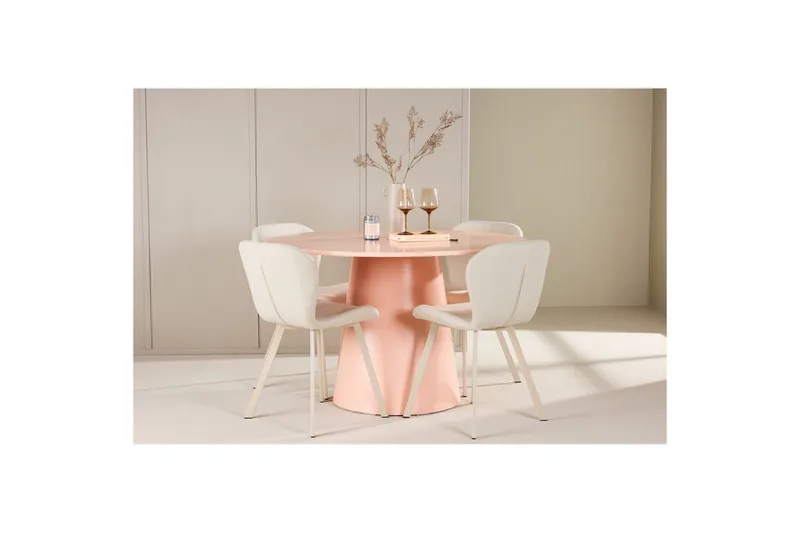 Spisegruppe Lanzo Rund 120 cm med 4 stk. Lilja Stole Rosa - Rosa - Møbler - Borde - Spisebordssæt