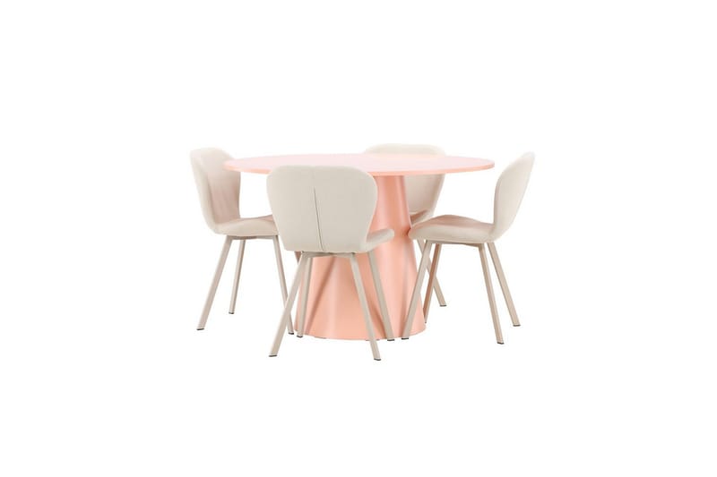 Spisegruppe Lanzo Rund 120 cm med 4 stk. Lilja Stole Rosa - Rosa - Møbler - Borde - Spisebordssæt