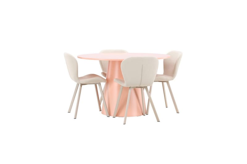 Spisegruppe Lanzo Rund 120 cm med 4 stk. Lilja Stole Rosa - Rosa - Møbler - Borde - Spisebordssæt