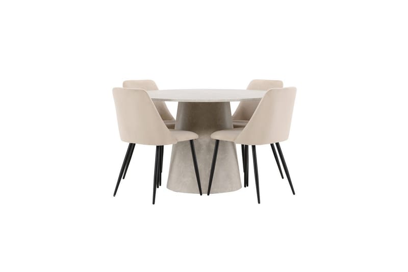 Spisegruppe Lanzo Rund 120 cm med 4 stk. Night Stole Beige, Beige
