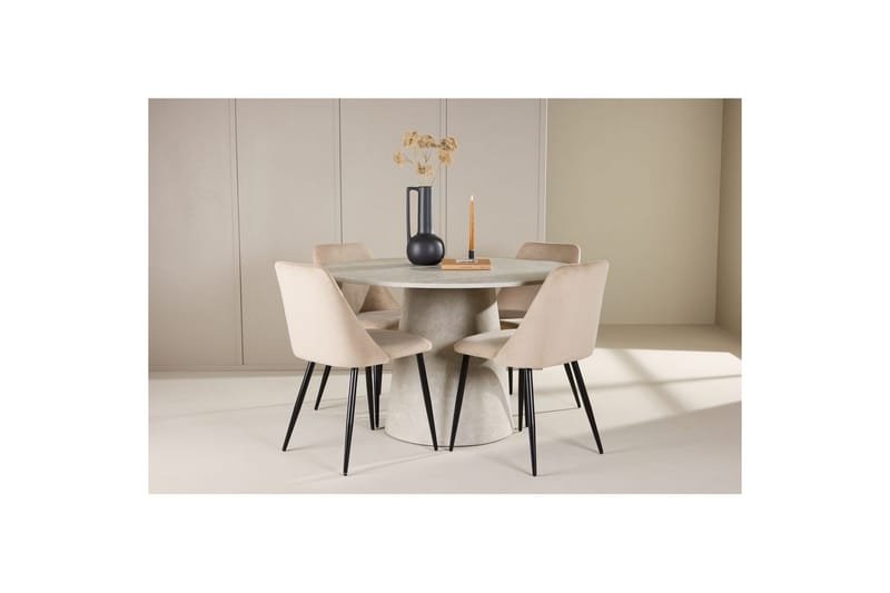 Spisegruppe Lanzo Rund 120 cm med 4 stk. Night Stole Beige - Beige - Møbler - Borde - Spisebordssæt
