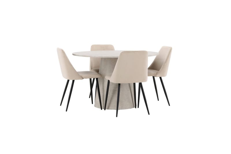 Spisegruppe Lanzo Rund 120 cm med 4 stk. Night Stole Beige - Beige - Møbler - Borde - Spisebordssæt