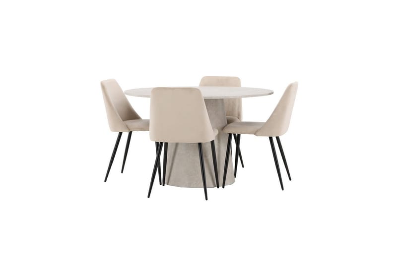 Spisegruppe Lanzo Rund 120 cm med 4 stk. Night Stole Beige - Beige - Møbler - Borde - Spisebordssæt