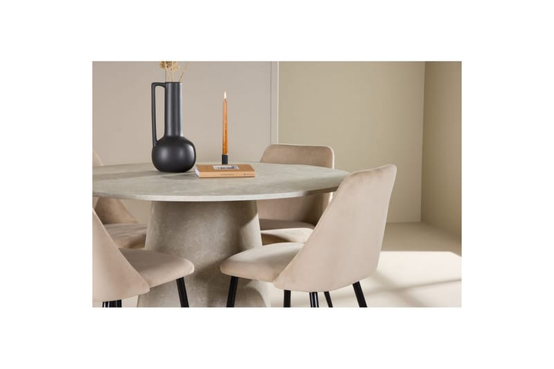 Spisegruppe Lanzo Rund 120 cm med 4 stk. Night Stole Beige - Beige - Møbler - Borde - Spisebordssæt