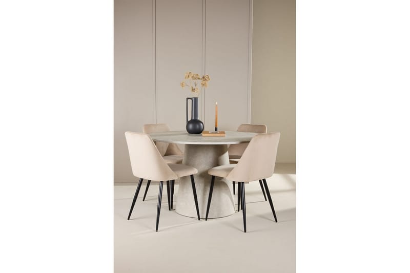 Spisegruppe Lanzo Rund 120 cm med 4 stk. Night Stole Beige - Beige - Møbler - Borde - Spisebordssæt