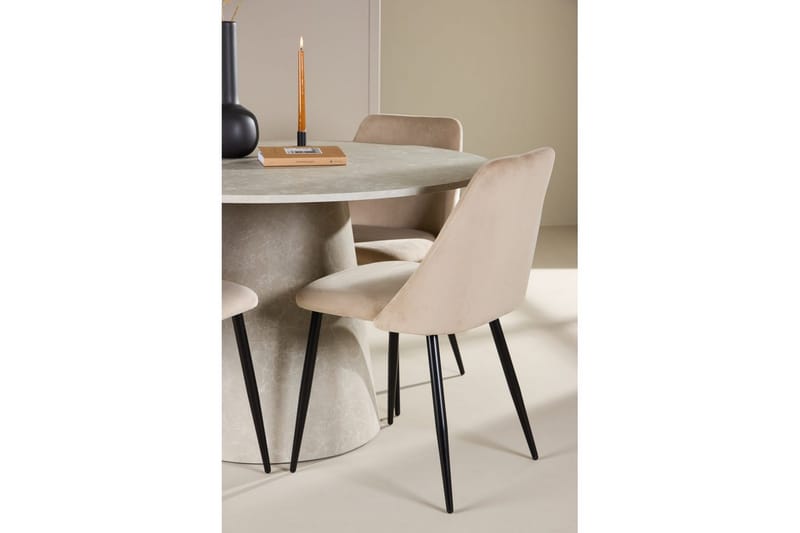 Spisegruppe Lanzo Rund 120 cm med 4 stk. Night Stole Beige - Beige - Møbler - Borde - Spisebordssæt