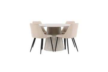 Spisegruppe Lanzo Rund 120 cm med 4 stk. Night Stole Beige - Beige - Møbler - Borde - Spisebordssæt
