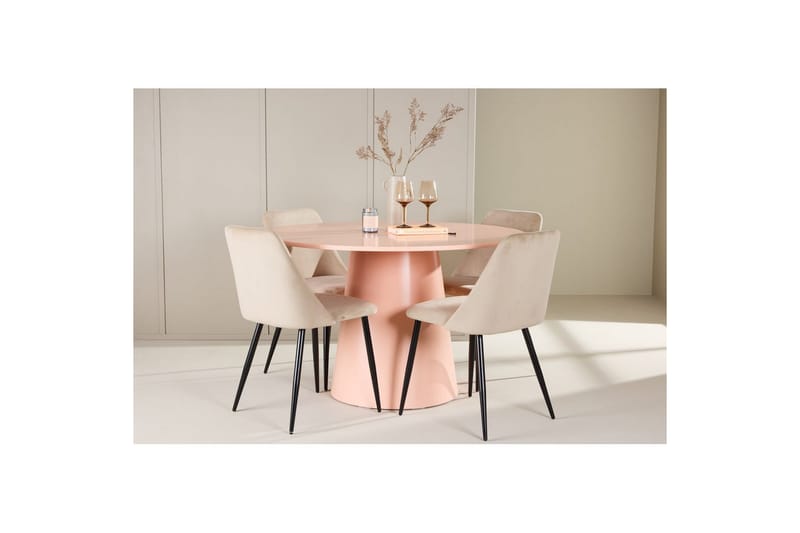 Spisegruppe Lanzo Rund 120 cm med 4 stk. Night Stole Rosa - Rosa - Møbler - Borde - Spisebordssæt
