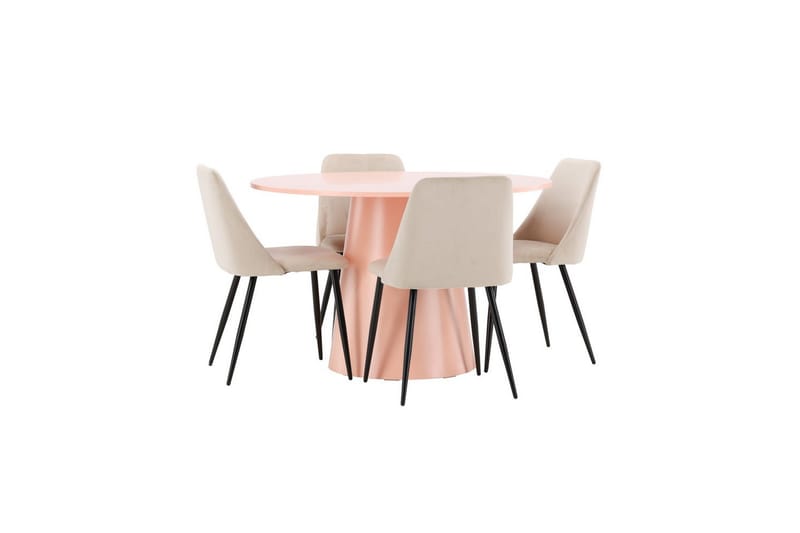 Spisegruppe Lanzo Rund 120 cm med 4 stk. Night Stole Rosa - Rosa - Møbler - Borde - Spisebordssæt