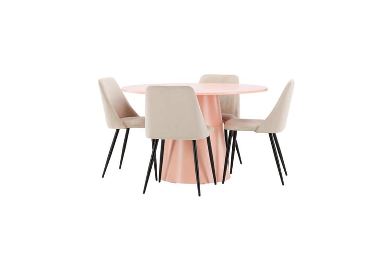 Spisegruppe Lanzo Rund 120 cm med 4 stk. Night Stole Rosa - Rosa - Møbler - Borde - Spisebordssæt